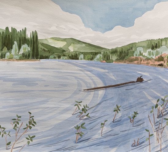 A Gentle Roar is a watercolour landscape of the Stikine River in northern BC