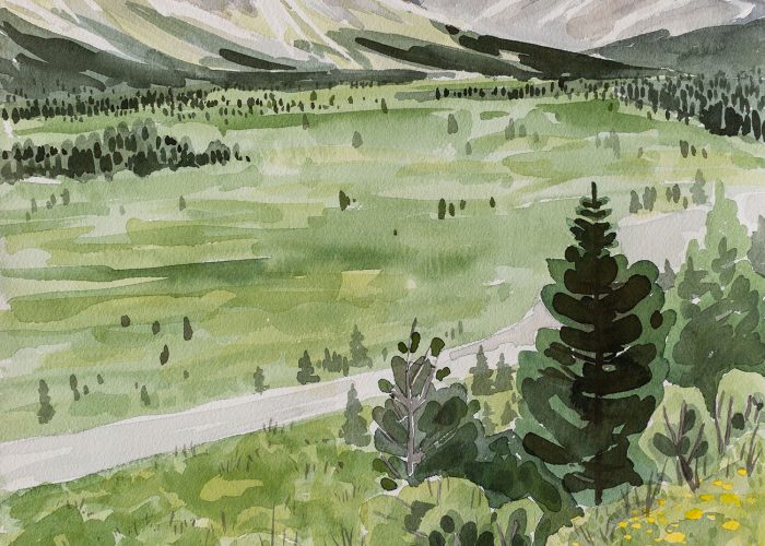 Do you like butter? is a watercolour landscape of the Cassiar Valley in Northern BC