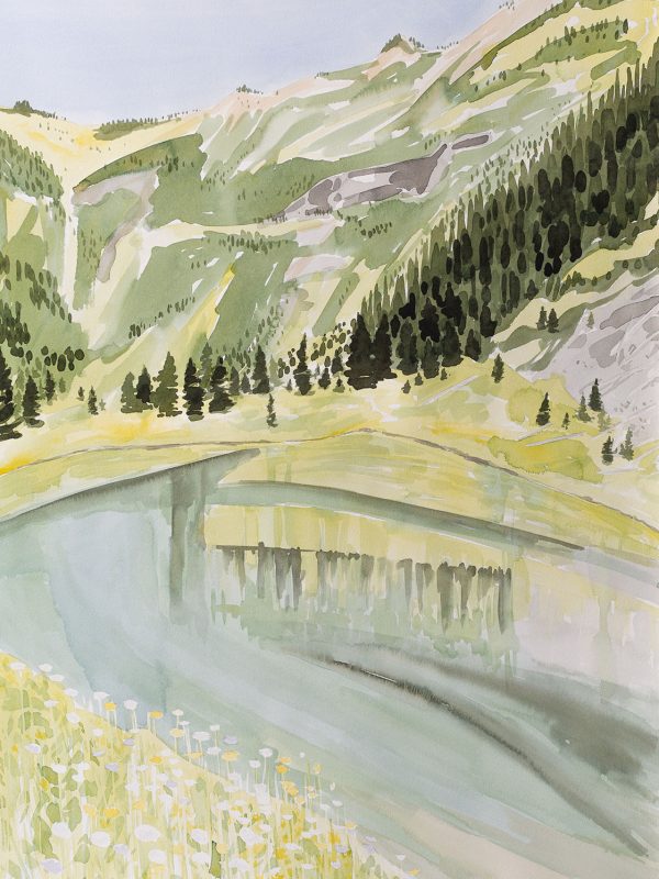 The Silver Queen is a watercolour landscape of a lake in Northern Stein Divide, BC