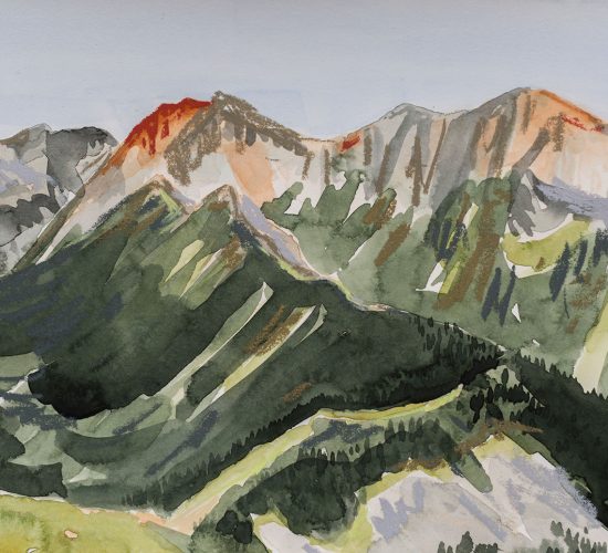 The Ridge Walk is a watercolour and soft pastel landscape of the Angels Walk in the Northern Stein, BC