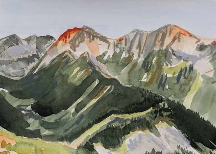 The Ridge Walk is a watercolour and soft pastel landscape of the Angels Walk in the Northern Stein, BC
