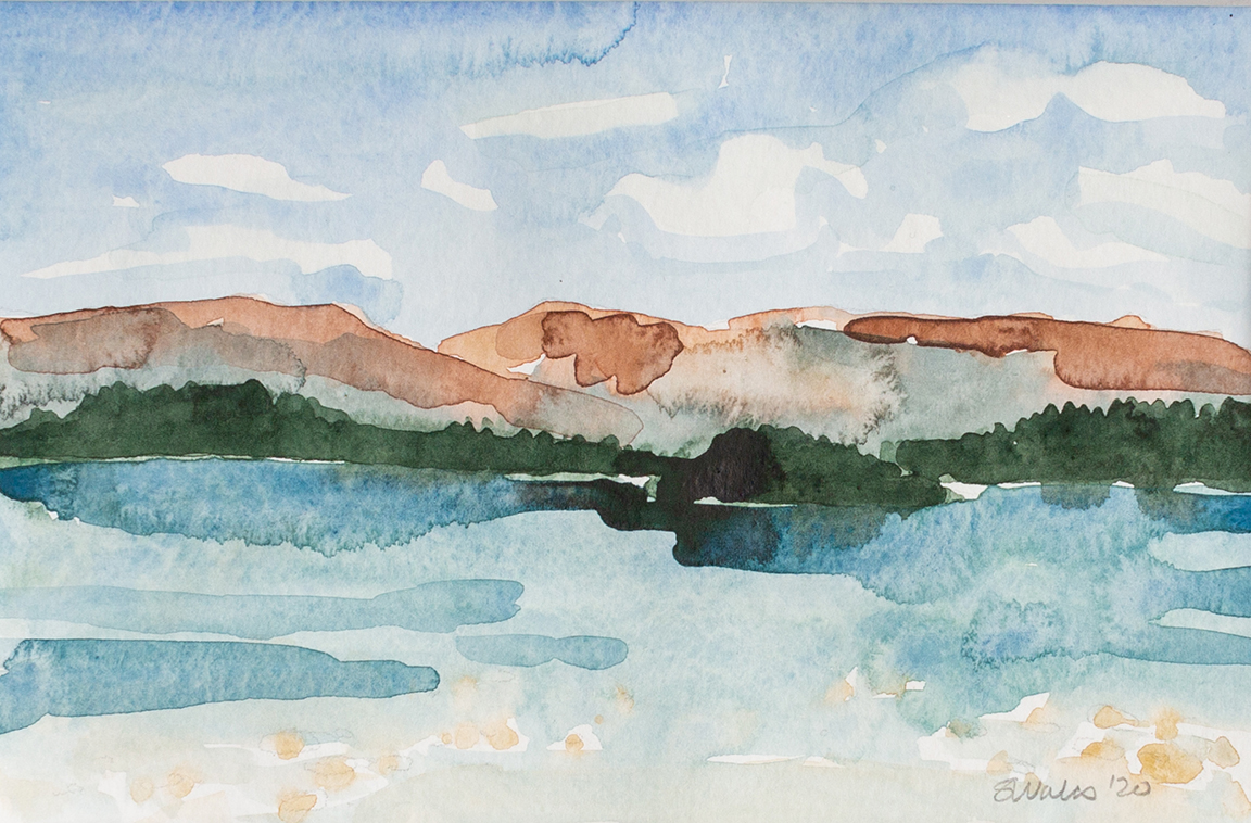 A watercolour landscape of morning at Boya Lake, BC