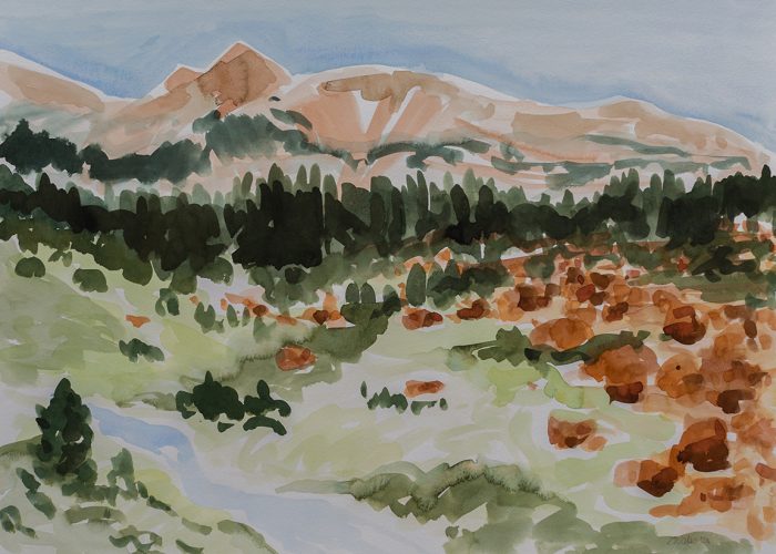 A watercolour landscape of Mount Ferguson in BC