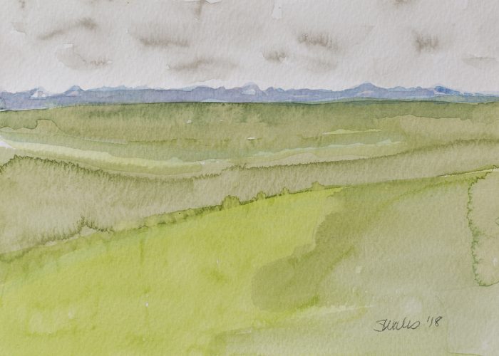 A watercolour landscape of the Brooks Range as seen from the Arctic