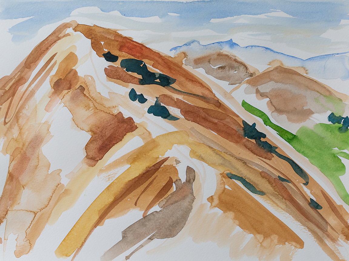 A watercolour landscape of Taylor Peak in BC