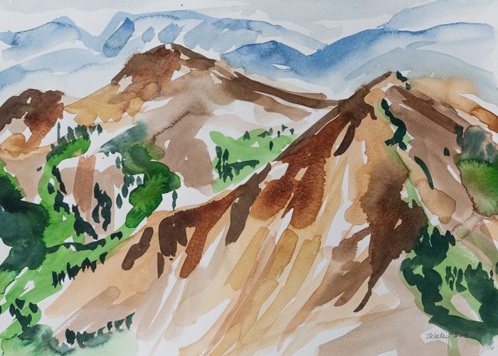 A watercolour landscape of Taylor Basin in BC