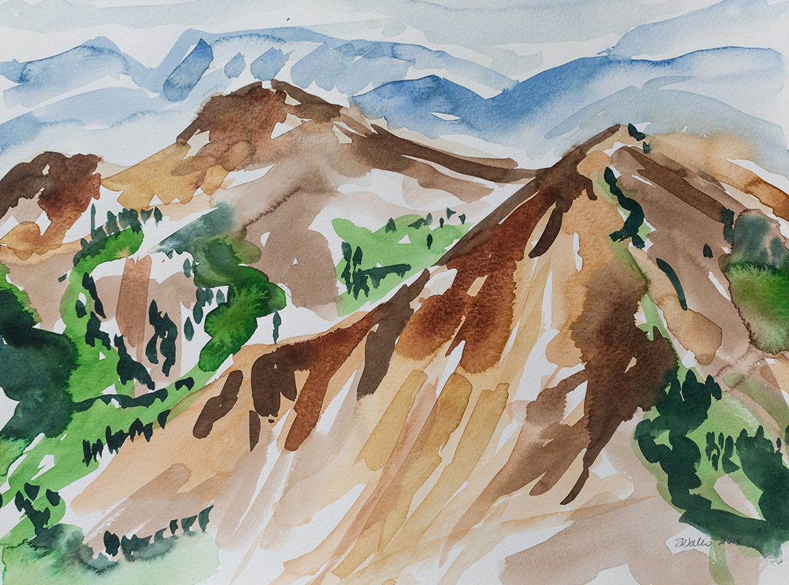 A watercolour landscape of Taylor Basin in BC